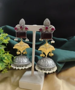Glamaya Shanaya Silver Replica Two Tone Jhumka Earring 3 GLAM-ER-TT-80-332500-110-5