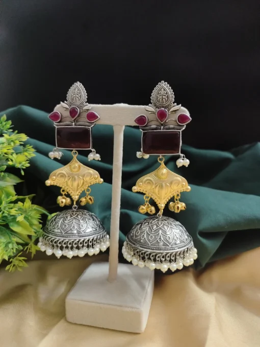 Glamaya Shanaya Silver Replica Two Tone Jhumka Earring 3 GLAM-ER-TT-80-332500-110-5 Glamaya Shanaya Silver Replica Two Tone Jhumka Earring 3 GLAM-ER-TT-80-332500-110-5