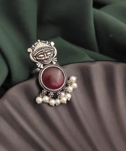 Glamaya Oxidised Durga Monalisa Stone Adjustable Ring 4 GLAM-RI-ST-12-012633-19-5