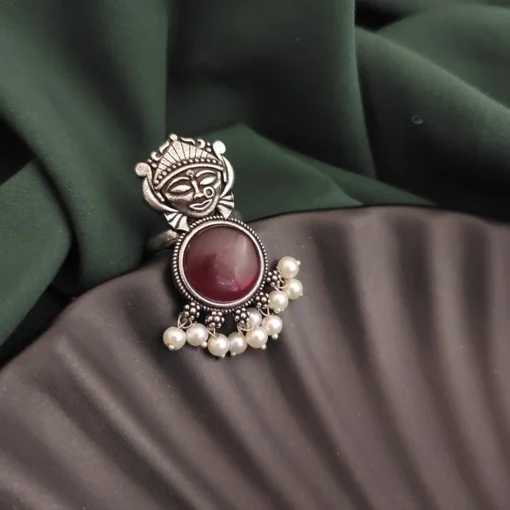 Glamaya Oxidised Durga Monalisa Stone Adjustable Ring 4 GLAM-RI-ST-12-012633-19-5 Glamaya Oxidised Durga Monalisa Stone Adjustable Ring 4 GLAM-RI-ST-12-012633-19-5