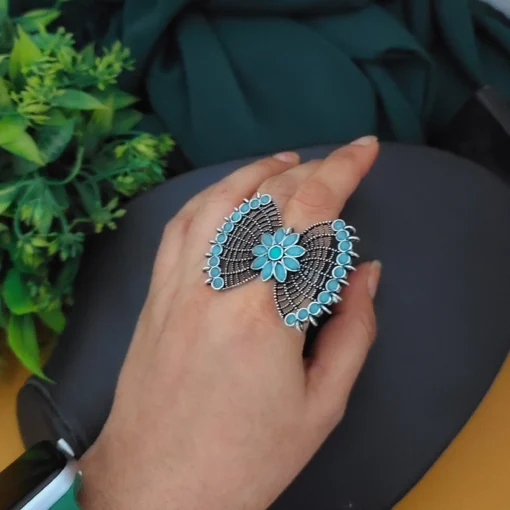 Glamaya Oxidised Semi Precious Stone Bow Adjustable Rings Sky 2 GLAM-RI-ST-17F5-753634-30-4 Glamaya Oxidised Semi Precious Stone Bow Adjustable Rings Sky 2 GLAM-RI-ST-17F5-753634-30-4