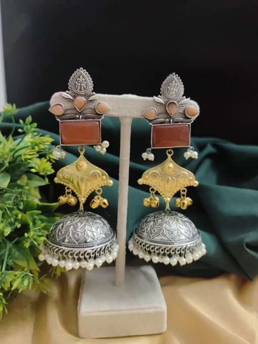 Glamaya Shanaya Silver Replica Two Tone Jhumka Earring 10 GLAM-ER-TT-80-332500-110-5 Glamaya Shanaya Silver Replica Two Tone Jhumka Earring 10 GLAM-ER-TT-80-332500-110-5