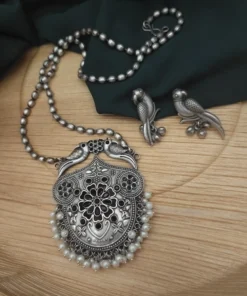 Glamaya Yashsvi Silver Replica Brass Necklace Earring Set Black 1 GLAM-CN-BR-82F5-808336-100-4