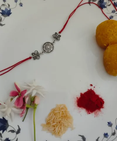 Exquisite Oxidised Butterfly Rakhi & Bracelet Set