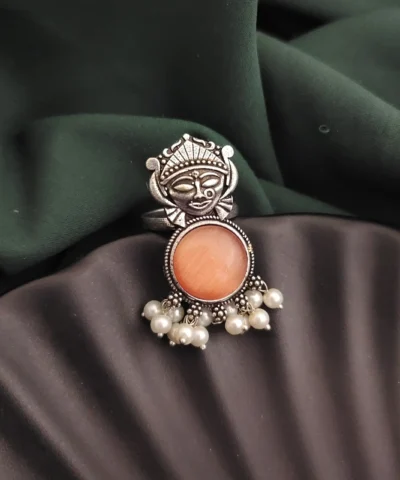 Glamaya Oxidised Durga Monalisa Stone Adjustable Ring 2 GLAM-RI-ST-12-370533-19-5