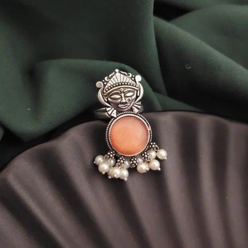 Glamaya Oxidised Durga Monalisa Stone Adjustable Ring 2 GLAM-RI-ST-12-370533-19-5 Glamaya Oxidised Durga Monalisa Stone Adjustable Ring 2 GLAM-RI-ST-12-370533-19-5