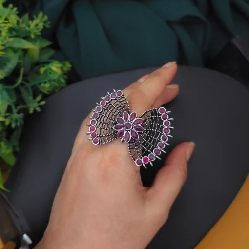 Glamaya Oxidised Semi Precious Stone Bow Adjustable Rings Red 2 GLAM-RI-ST-17F5-731483-30-4 Glamaya Oxidised Semi Precious Stone Bow Adjustable Rings Red 2 GLAM-RI-ST-17F5-731483-30-4