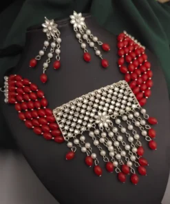 Glamaya Oxidised Beads Choker Necklace Earrings Set 3 GLAM-CN-BE-24-995380-33-5