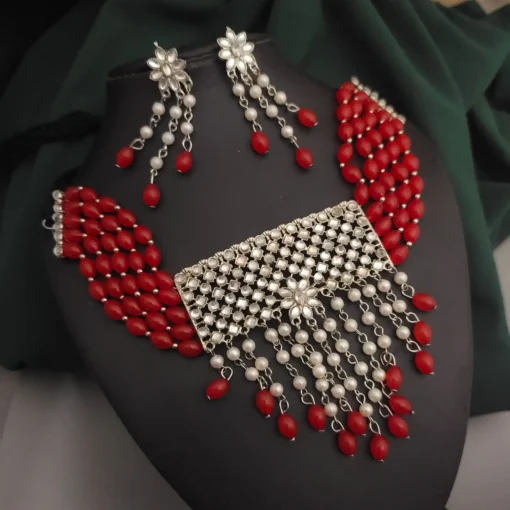 Glamaya Oxidised Beads Choker Necklace Earrings Set 3 GLAM-CN-BE-24-995380-33-5 Glamaya Oxidised Beads Choker Necklace Earrings Set 3 GLAM-CN-BE-24-995380-33-5