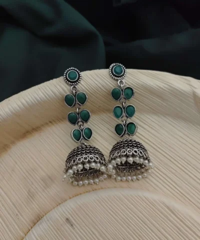 Glamaya Ruhi Handcrafted Green Jhumki Earring 1 GLAM-ER-OX-62F5-804415-75-2
