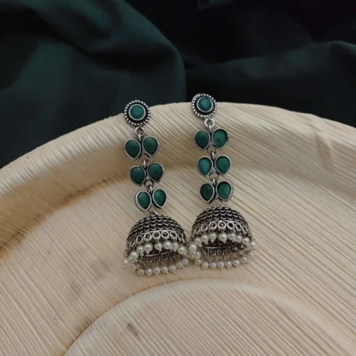 Glamaya Ruhi Handcrafted Green Jhumki Earring 1 GLAM-ER-OX-62F5-804415-75-2