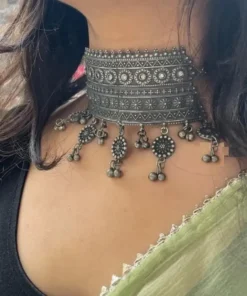 Glamaya Oxidised Choker Necklace Earrings Set 1 GLAM-CN-BP-16-468174-21-10