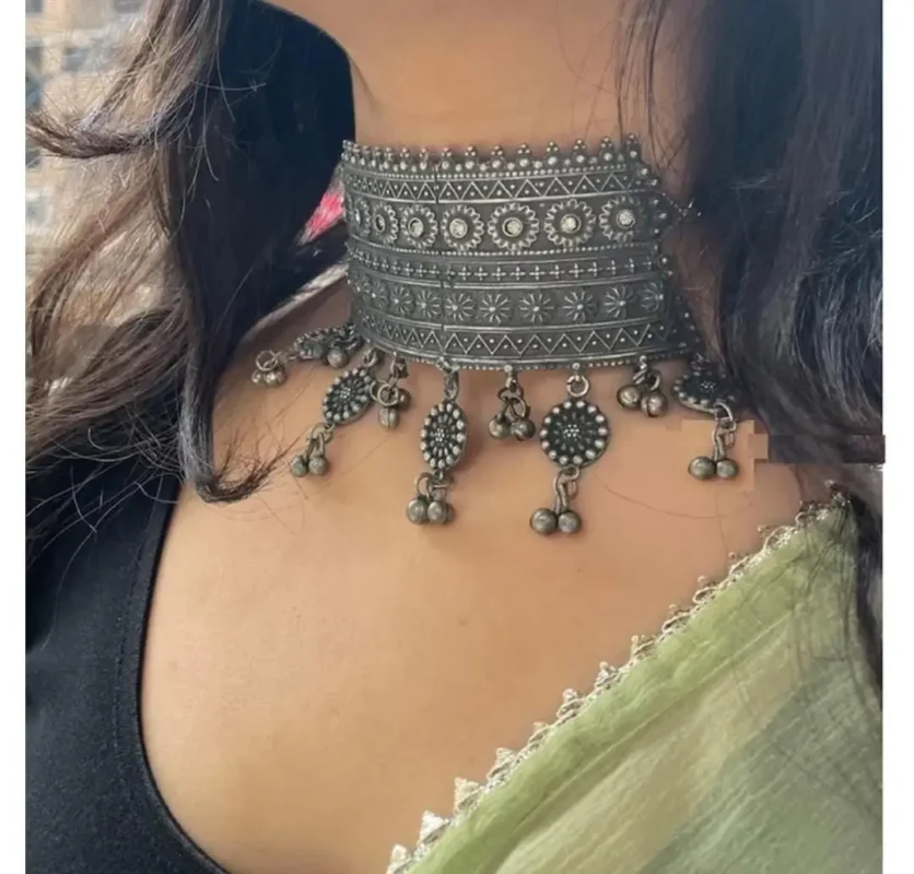 Glamaya Oxidised Choker Necklace Earrings Set 1 GLAM-CN-BP-16-468174-21-10