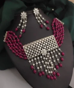 Glamaya Oxidised Beads Choker Necklace Earrings Set 2 GLAM-CN-BE-24-995380-33-5