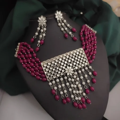 Glamaya Oxidised Beads Choker Necklace Earrings Set 2 GLAM-CN-BE-24-995380-33-5 Glamaya Oxidised Beads Choker Necklace Earrings Set 2 GLAM-CN-BE-24-995380-33-5