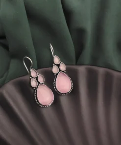 Glamaya Semi Precious Stones Hook Earring Pink 1 GLAM-ER-ST-22-697688-43-5