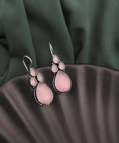 Glamaya Semi Precious Stones Hook Earring Pink 1 GLAM-ER-ST-22-697688-43-5