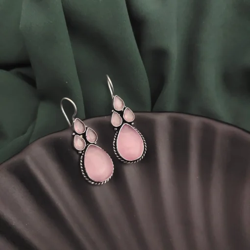 Glamaya Semi Precious Stones Hook Earring Pink 1 GLAM-ER-ST-22-697688-43-5