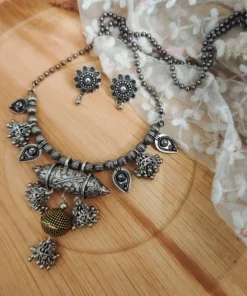 Glamaya Mannat Long Oxidized Necklace Earring Set 2 GLAM-CN-OX-37F5-703766-55-4