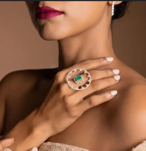 Glamaya Amelia Emerald Finger Ring 1 GLAM-RI-CZ-55-513733-107-2