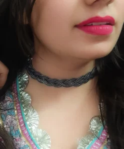 Glamaya Jagrati German Silver Sleek Choker Necklace 3 GLAM-NE-OX-33F3-027844-55-3
