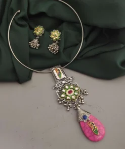 Glamaya Oxidised Fusion Hasli Necklace Earrings Set 3 GLAM-CN-OX-22F9-855198-30-7