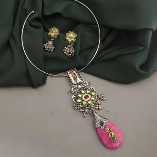 Glamaya Oxidised Fusion Hasli Necklace Earrings Set 3 GLAM-CN-OX-22F9-855198-30-7 Glamaya Oxidised Fusion Hasli Necklace Earrings Set 3 GLAM-CN-OX-22F9-855198-30-7