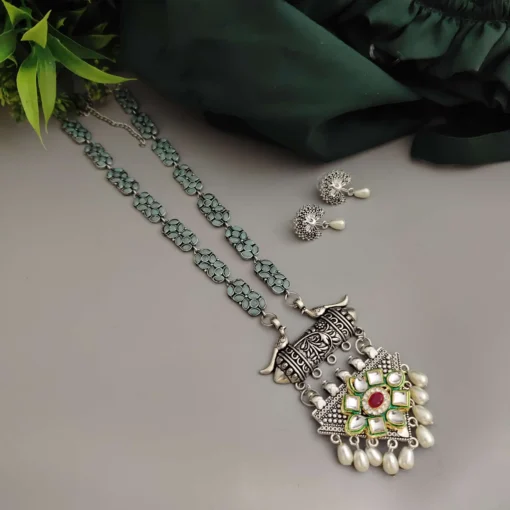 Glamaya Aadrika Long Oxidised Long Necklace Earring Set 4 GLAM-CN-OX-15-613041-21-10 Glamaya Aadrika Long Oxidised Long Necklace Earring Set 4 GLAM-CN-OX-15-613041-21-10