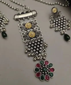 Glamaya Aarohi Oxidised Two Tone Long Chain Necklace Set 2 GLAM-CN-TT-60-594353-105-2