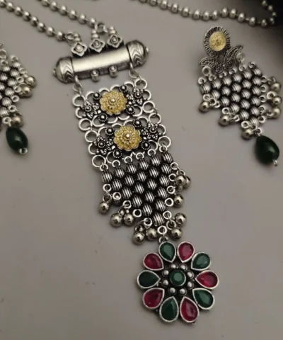 Glamaya Aarohi Oxidised Two Tone Long Chain Necklace Set 2 GLAM-CN-TT-60-594353-105-2