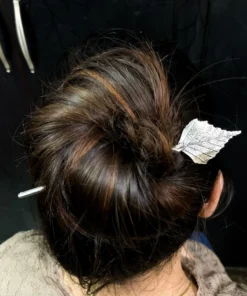 Glamaya Oxidized Leaf Design German Silver Hair Bun Stick 2 GLAM-HA-OX-25-504765-55-2