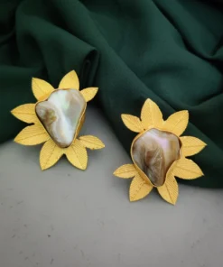 Glamaya Matte Finish Mother Of Pearl Stud Earrings 1 GLAM-NE-PE-22-632655-35-5