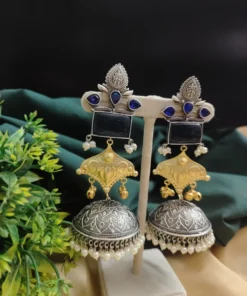 Glamaya Shanaya Silver Replica Two Tone Jhumka Earring 11 GLAM-ER-TT-80-332500-110-5 Glamaya Shanaya Silver Replica Two Tone Jhumka Earring 11 GLAM-ER-TT-80-332500-110-5