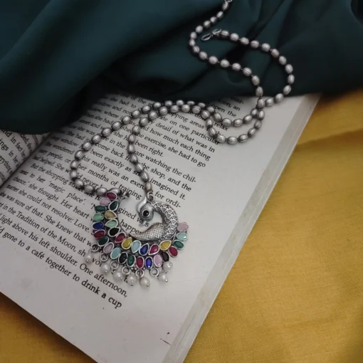 Glamaya Pritha Silver Replica Brass Peacock Chain Necklace 6 GLAM-NE-BR-21F4-231761-43-7 Glamaya Pritha Silver Replica Brass Peacock Chain Necklace 6 GLAM-NE-BR-21F4-231761-43-7