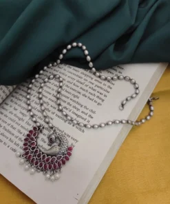 Glamaya Pritha Silver Replica Brass Peacock Chain Necklace 13 GLAM-NE-BR-21F4-231761-43-7 Glamaya Pritha Silver Replica Brass Peacock Chain Necklace 13 GLAM-NE-BR-21F4-231761-43-7