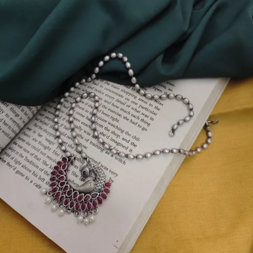 Glamaya Pritha Silver Replica Brass Peacock Chain Necklace 13 GLAM-NE-BR-21F4-231761-43-7 Glamaya Pritha Silver Replica Brass Peacock Chain Necklace 13 GLAM-NE-BR-21F4-231761-43-7