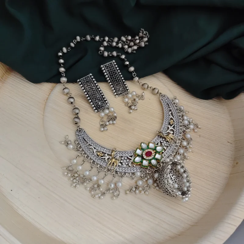 Glamaya Heer Oxidised Long Necklace Earring Set 2 GLAM-CN-OX-22F9-853132-43-7