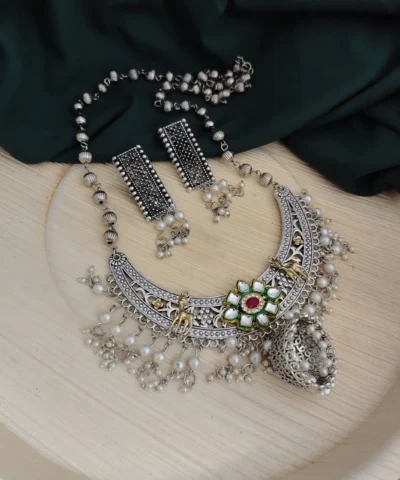 Glamaya Heer Oxidised Long Necklace Earring Set 2 GLAM-CN-OX-22F9-853132-43-7