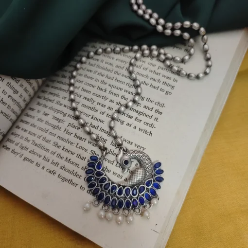 Glamaya Pritha Silver Replica Brass Peacock Chain Necklace 7 GLAM-NE-BR-21F4-231761-43-7 Glamaya Pritha Silver Replica Brass Peacock Chain Necklace 7 GLAM-NE-BR-21F4-231761-43-7