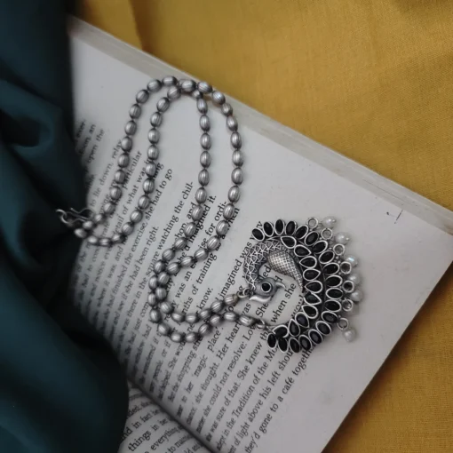 Glamaya Pritha Silver Replica Brass Peacock Chain Necklace 10 GLAM-NE-BR-21F4-231761-43-7 Glamaya Pritha Silver Replica Brass Peacock Chain Necklace 10 GLAM-NE-BR-21F4-231761-43-7