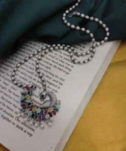 Glamaya Pritha Silver Replica Brass Peacock Chain Necklace 9 GLAM-NE-BR-21F4-231761-43-7 Glamaya Pritha Silver Replica Brass Peacock Chain Necklace 9 GLAM-NE-BR-21F4-231761-43-7