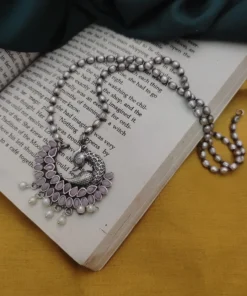 Glamaya Pritha Silver Replica Brass Peacock Chain Necklace 15 GLAM-NE-BR-21F4-231761-43-7 Glamaya Pritha Silver Replica Brass Peacock Chain Necklace 15 GLAM-NE-BR-21F4-231761-43-7