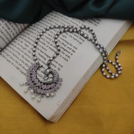 Glamaya Pritha Silver Replica Brass Peacock Chain Necklace 15 GLAM-NE-BR-21F4-231761-43-7 Glamaya Pritha Silver Replica Brass Peacock Chain Necklace 15 GLAM-NE-BR-21F4-231761-43-7