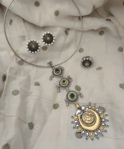 Glamaya Mirza Oxidised Two Tone Tie Hasli Necklace Earring Ring Set 1 GLAM-CN-TT-21F4-420573-43-7