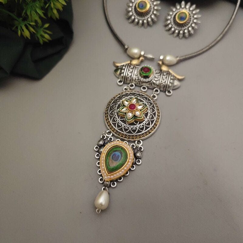 Glamaya Rishika Oxidized Two Tone Mayur Hasli 2 GLAM-NE-TT-21F4-578319-43-7