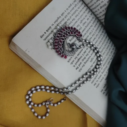 Glamaya Pritha Silver Replica Brass Peacock Chain Necklace 12 GLAM-NE-BR-21F4-231761-43-7 Glamaya Pritha Silver Replica Brass Peacock Chain Necklace 12 GLAM-NE-BR-21F4-231761-43-7