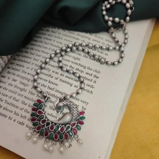 Glamaya Pritha Silver Replica Brass Peacock Chain Necklace 2 GLAM-NE-BR-21F4-231761-43-7 Glamaya Pritha Silver Replica Brass Peacock Chain Necklace 2 GLAM-NE-BR-21F4-231761-43-7