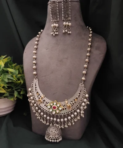 Glamaya Heer Oxidised Long Necklace Earring Set 1 GLAM-CN-OX-22F9-853132-43-7