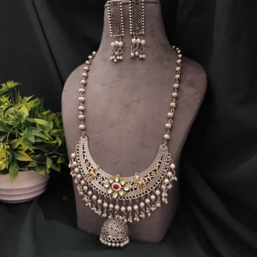 Glamaya Heer Oxidised Long Necklace Earring Set 1 GLAM-CN-OX-22F9-853132-43-7