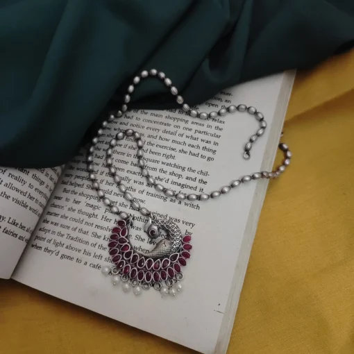 Glamaya Pritha Silver Replica Brass Peacock Chain Necklace 8 GLAM-NE-BR-21F4-231761-43-7 Glamaya Pritha Silver Replica Brass Peacock Chain Necklace 8 GLAM-NE-BR-21F4-231761-43-7